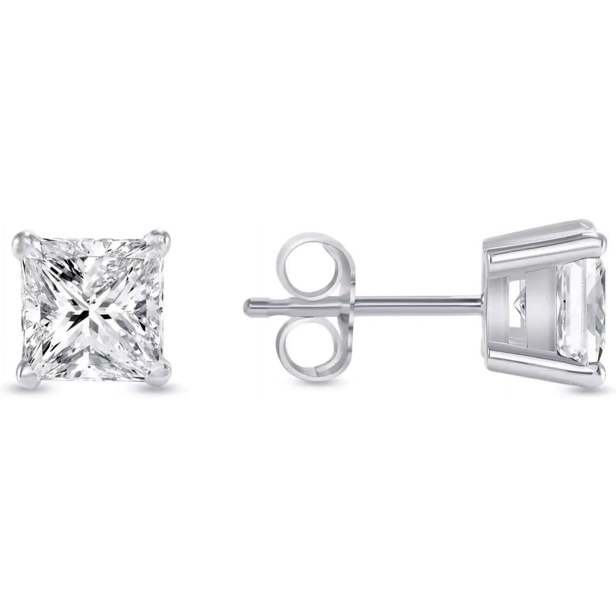 1/2 Ct Princess Cut Diamond Stud Earrings 14k White Gold Screw Back Basket For Women's Wear Gifting Jewellery