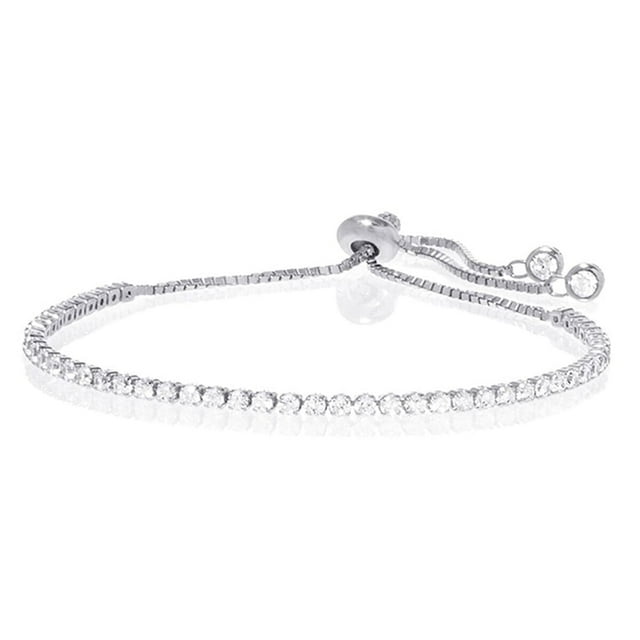 Amy and Annette 14K White Gold Adjustable Tennis Bracelet with crystals from Swarovski in 14K White Gold Plated