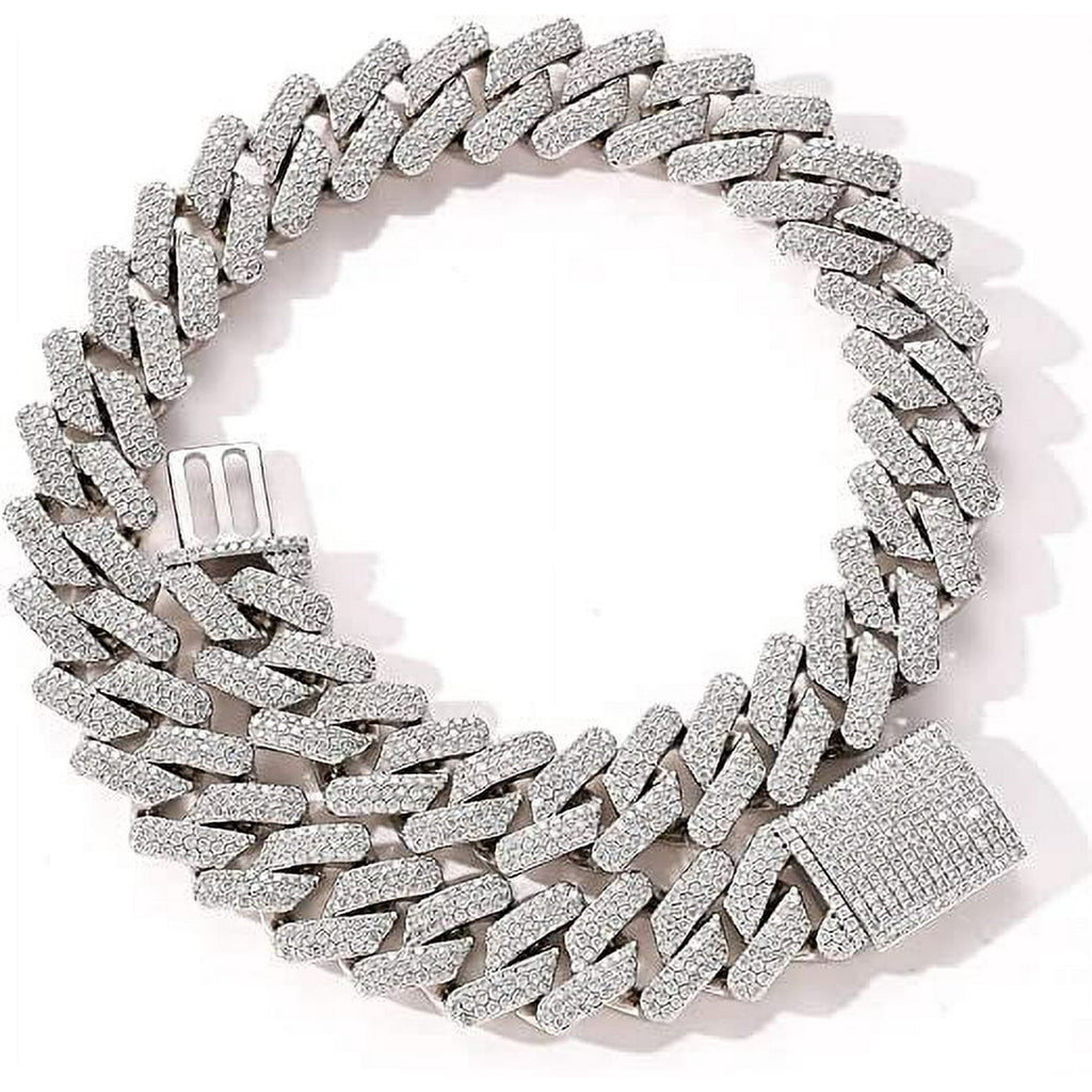 14k Gold/White Gold Plated Miami Bling Chain Lab Diamond Luxury Choker Chain Necklaces Jewelry. 20mm Hip Hop Iced Out Cuban Link Chain Necklace