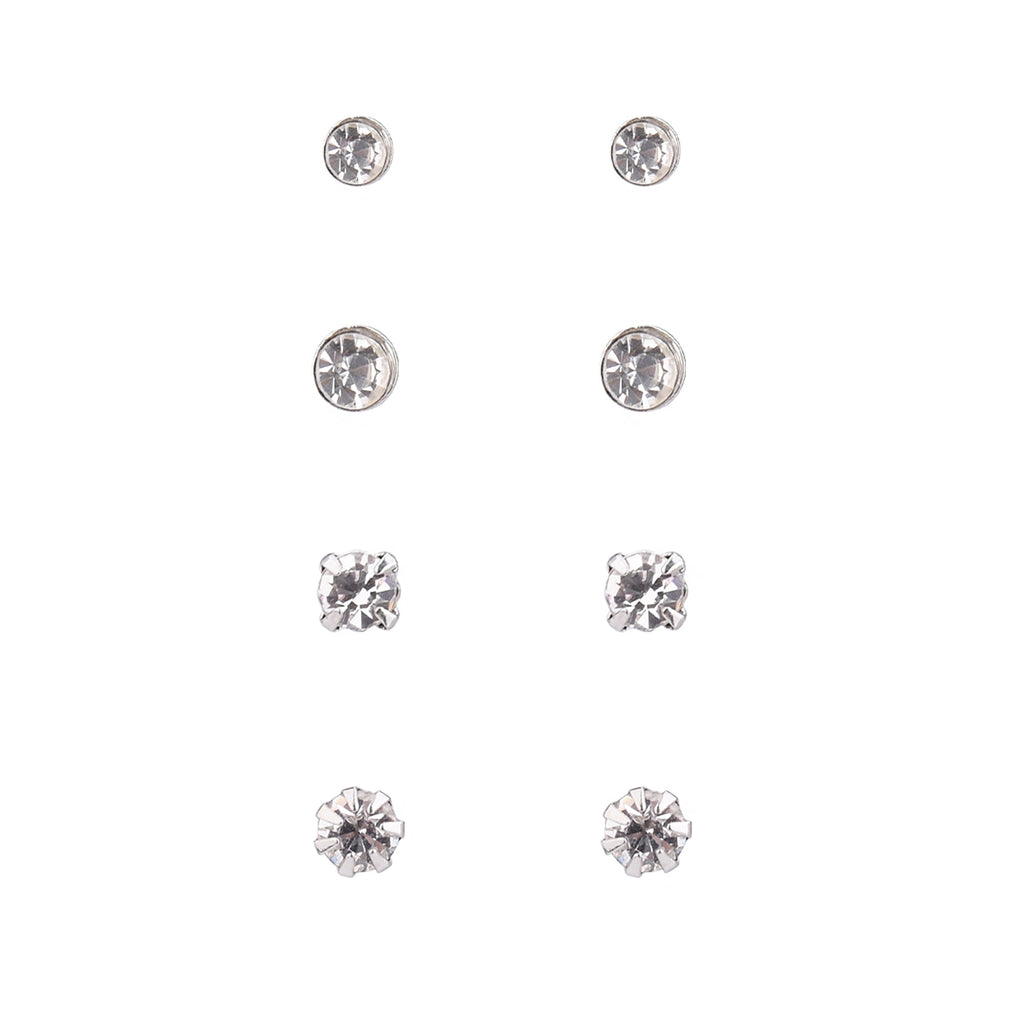 Time and Tru Adult Women's 9 Pair Silver Tone Crystal Stud Metal Earrings Set