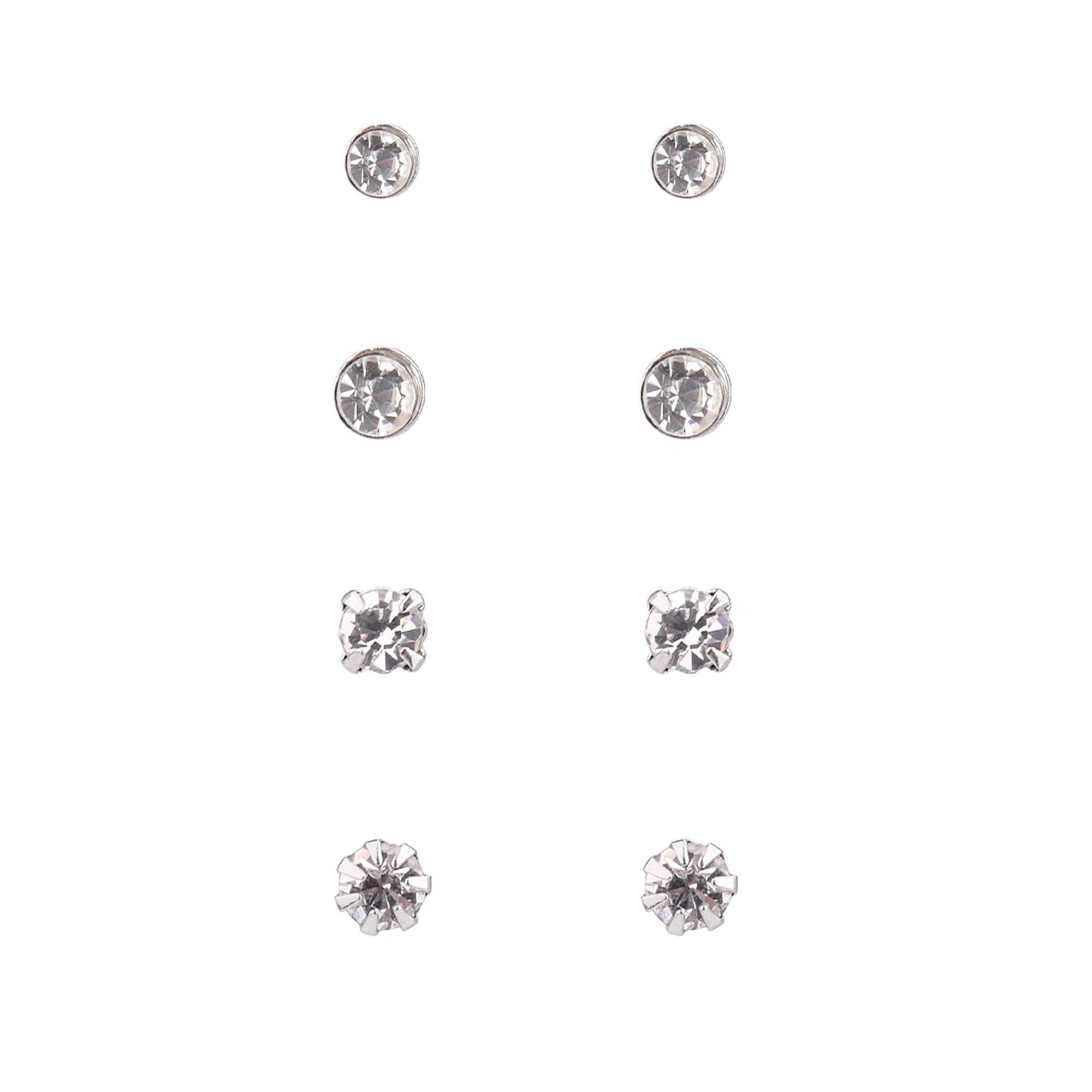 Time and Tru Adult Women's 9 Pair Silver Tone Crystal Stud Metal Earrings Set