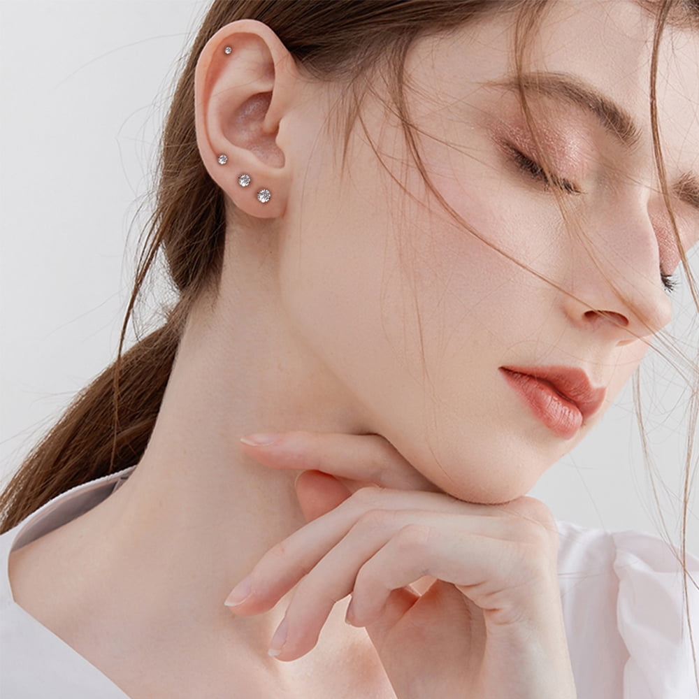 4 Pairs 925 Sterling Silver Tiny Stud Earrings Set Cubic Zirconia Stud Earrings for Women