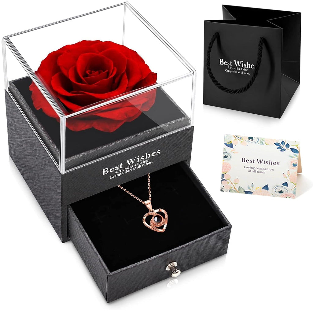 MYEBIUAI Eternal Rose I Love You Necklace Red Rose Necklace