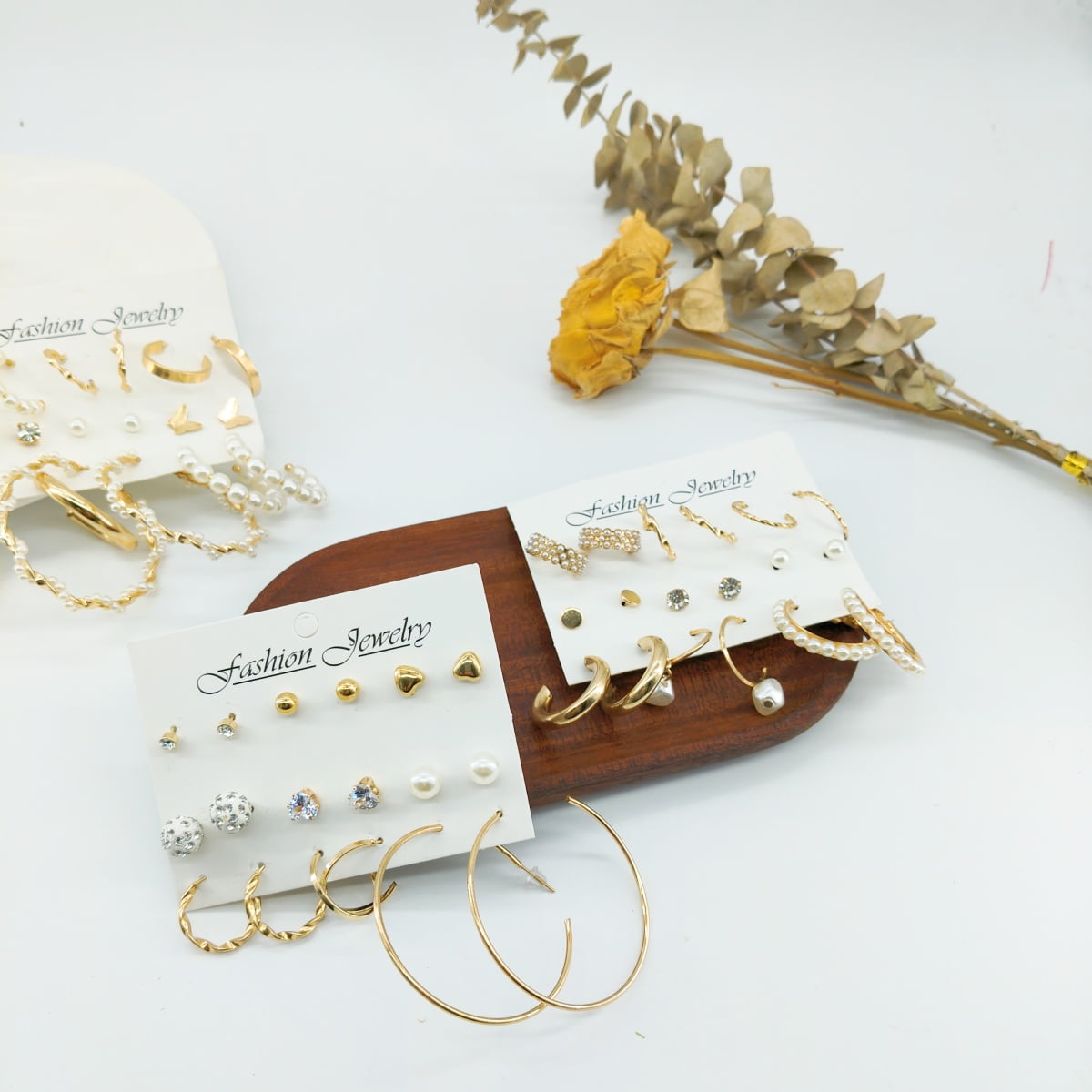 Kabuer Juego de Pendientes de Perla y Aro Dorado Joyería de Moda, 36 Pares