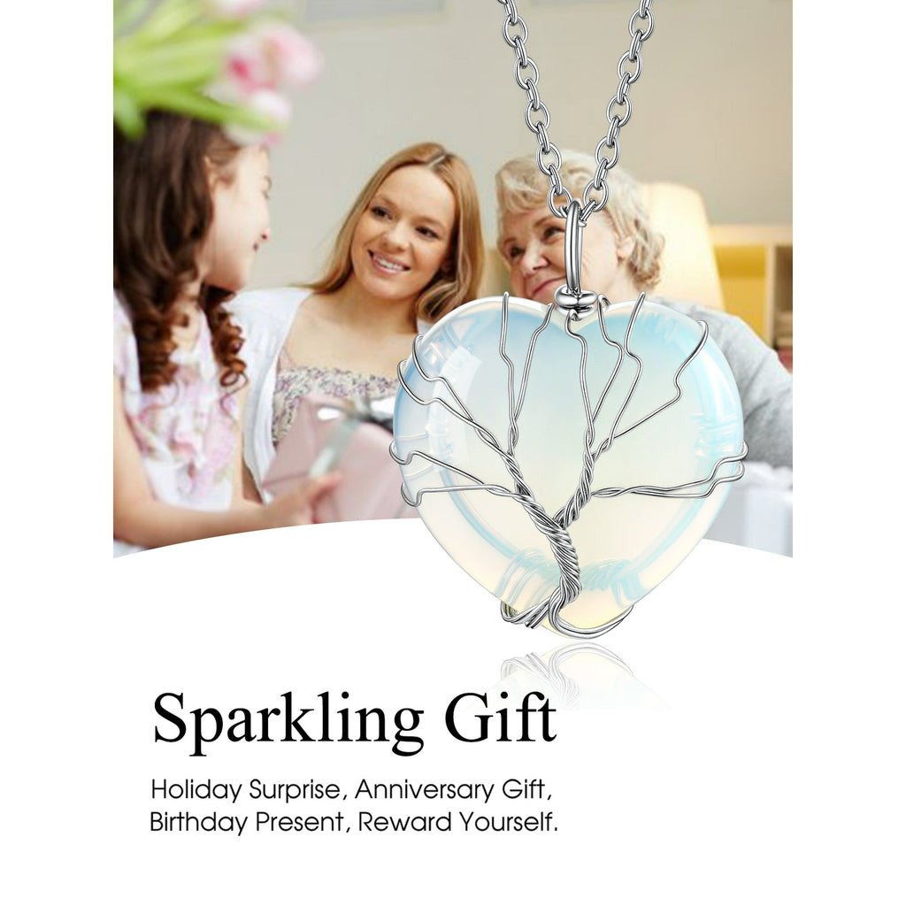 Bestyle Collares de Cristal de Corazón de Árbol de la Vida para Mujer, Collar de Piedra Lunar, Colgante de Piedra Natal de Junio, Regalo de Joyería para Madre Esposa