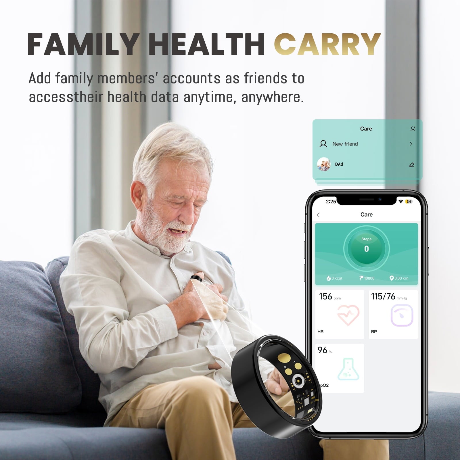 Fitness Tracker Ring, IP68 Waterproof, Long Lasting Batteries, Sleep Ring, Remote Photography