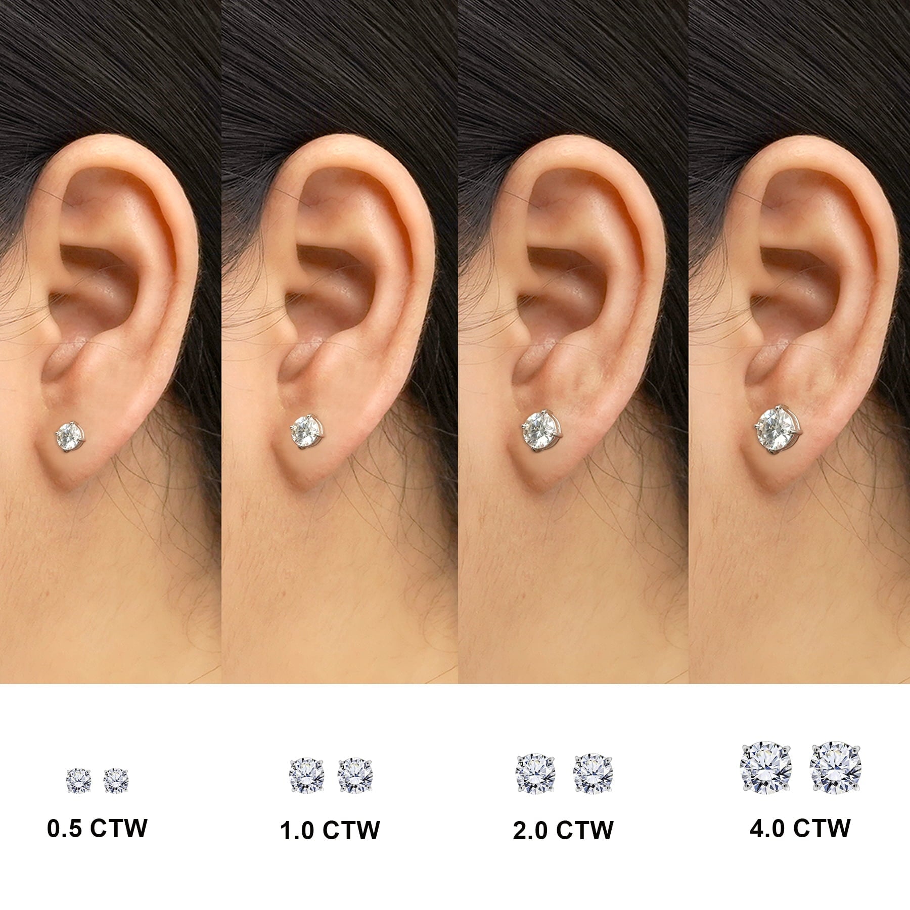 JeenMata 4 Prong 2 Carat Round Shaped Moissanite Solitaire Stud Earrings in 18k White Gold Plating for Women