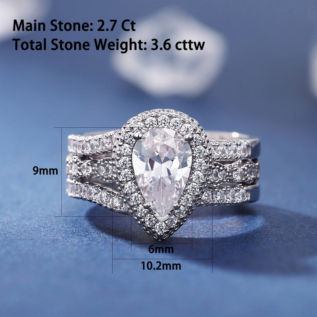 Newshe Jewellery Wedding Rings for Women Bridal Ring Enhancer Engagement Ring 3Ct Pear White Gold 925 Sterling Silver 5A Cz Size 7