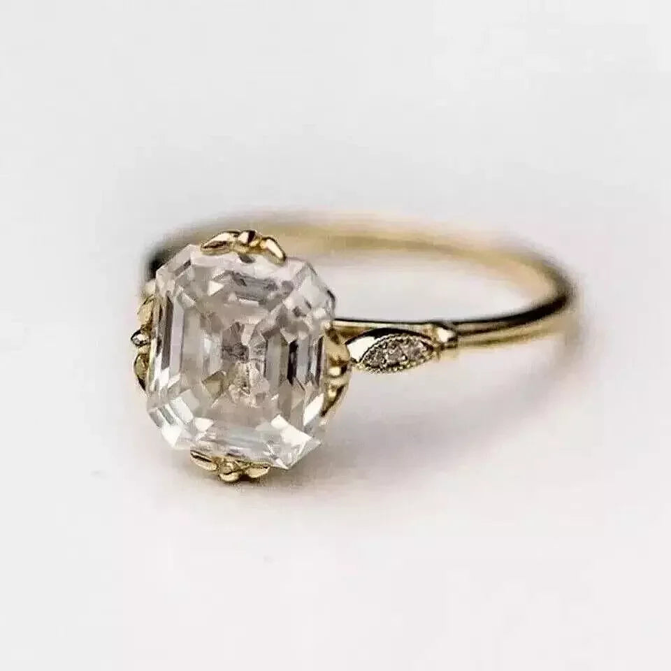 Art Deco 3.5Ct Asscher Cut Lab-Created Diamond Engagement Ring - 14K Gold Finish