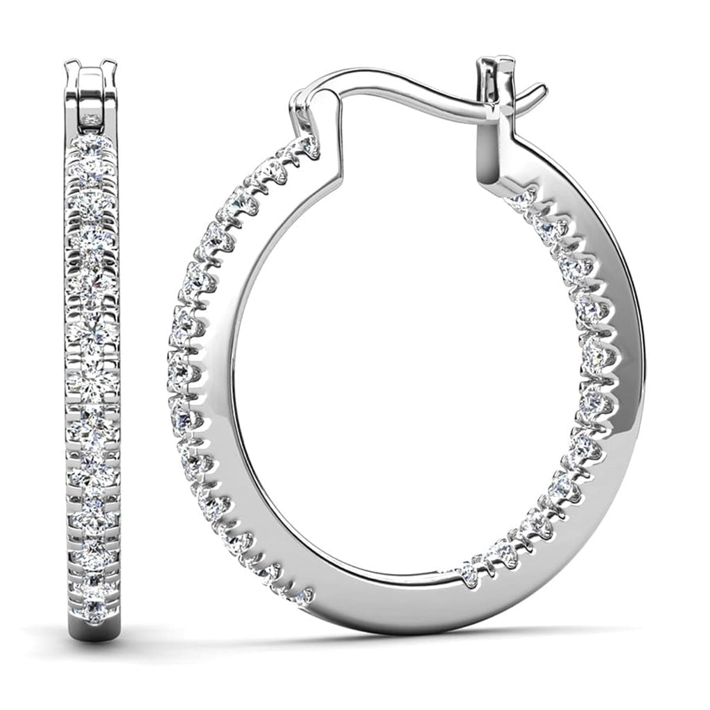 Cate & Chloe Margot 18k White Gold Plated 24mm Hoop Earrings with Simulated Diamonds Gift for Women