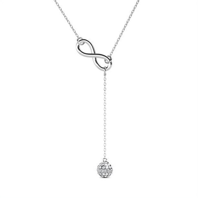 Cate & Chloe Sonya 18k White Gold Plated Lariat Y-Necklace with Swarovski Crystals Gift for Women