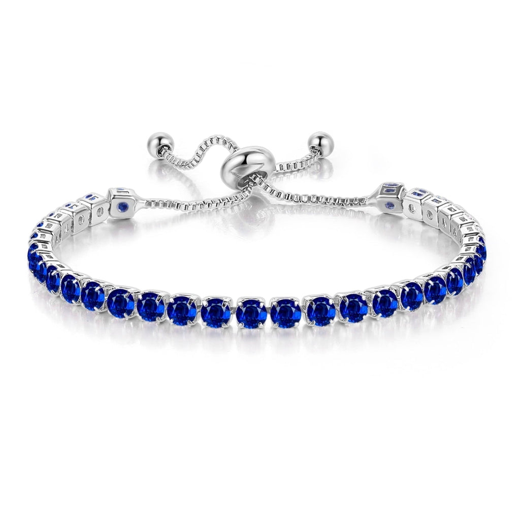 Paris Jewelry 18k White Gold 6 Cttw Blue Sapphire  Round Adjustable Tennis Bracelet For Women Plated