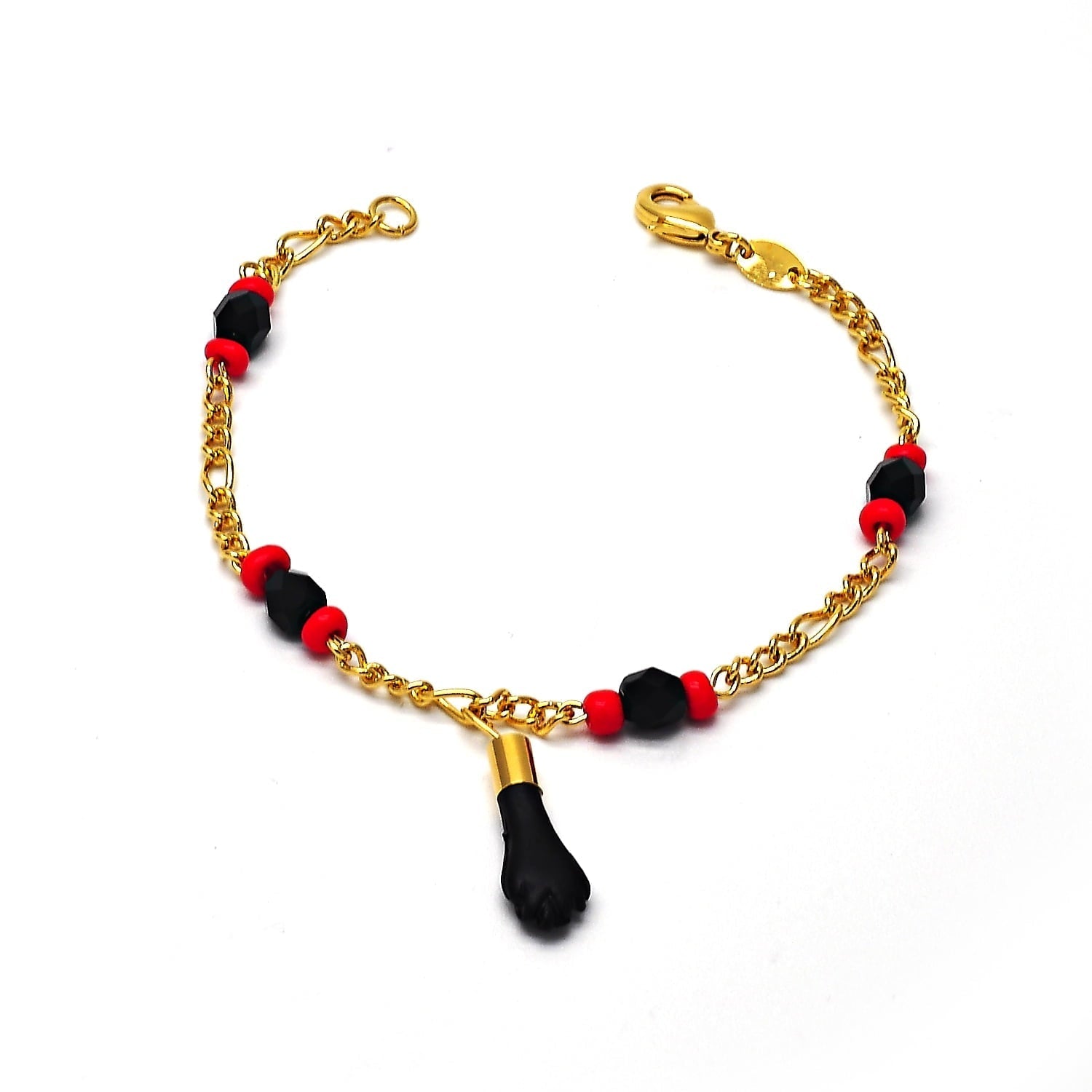 Unisex 18K Gold Filled Evil Eye Azabache Black Hand Figa Good Luck Charm Bracelet Kabbalah Baby Kid Women Men 7.5