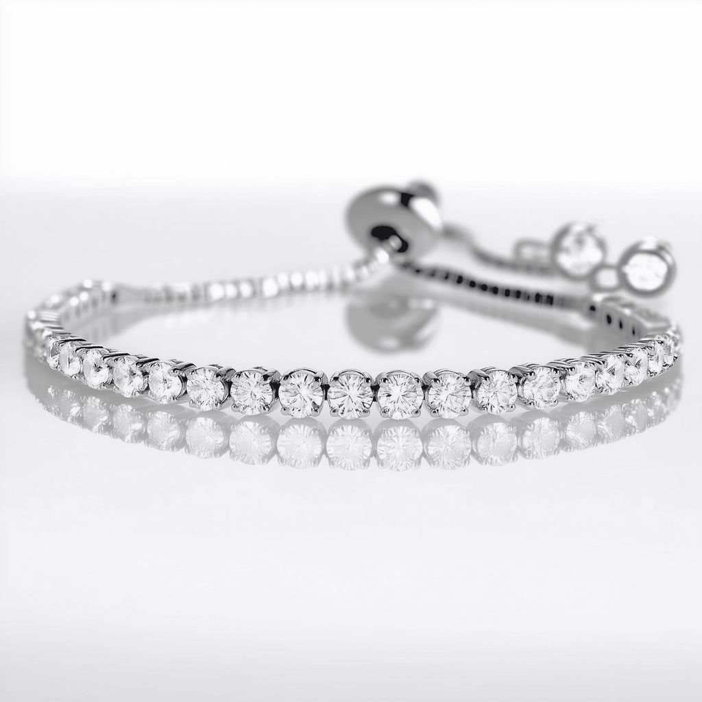 Amy and Annette 14K White Gold Adjustable Tennis Bracelet with crystals from Swarovski in 14K White Gold Plated