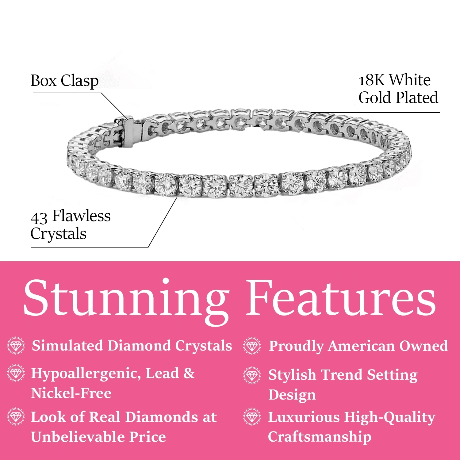 Cate & Chloe Olivia 18k White Gold Plated Tennis Bracelet With Simulated Diamond Crystals for Women