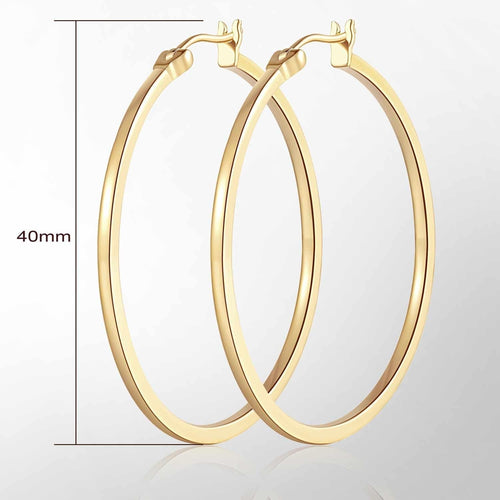 14K Gold Hoop Earrings for Women Large Gold Hoop Earrings Round Square-edge Gold Earrings for Women 14 Karat Gold Hoops Earrings Women’s Hoop Earrings (40mm)