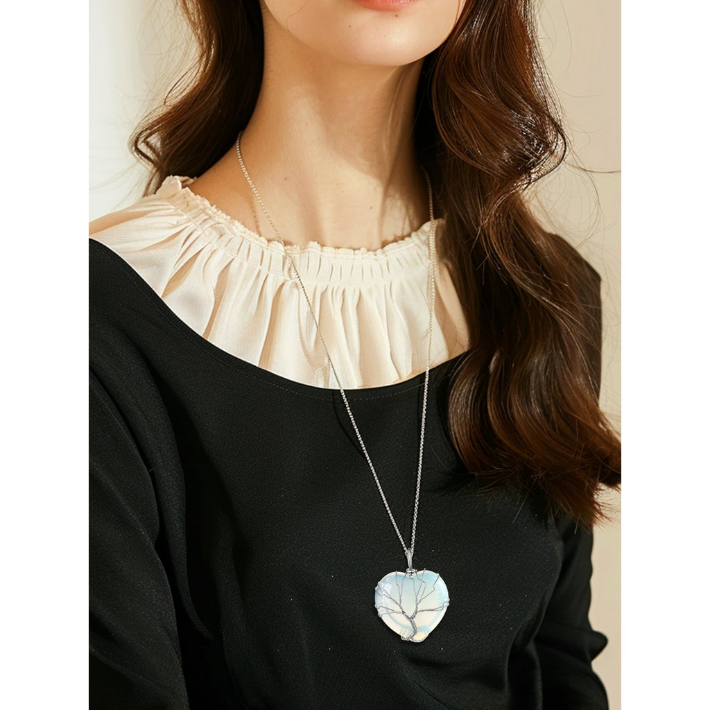 Bestyle Collares de Cristal de Corazón de Árbol de la Vida para Mujer, Collar de Piedra Lunar, Colgante de Piedra Natal de Junio, Regalo de Joyería para Madre Esposa