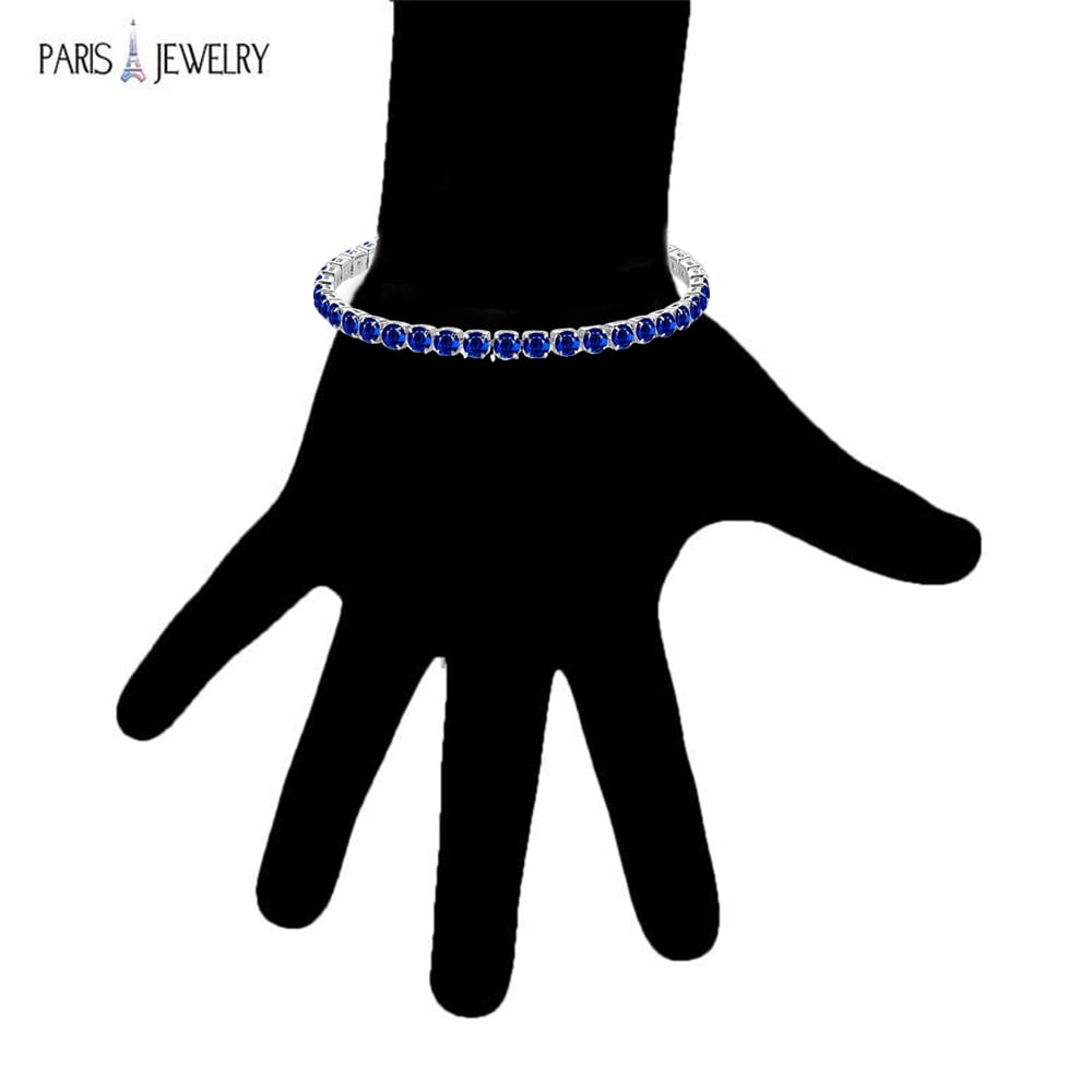 Paris Jewelry 18k White Gold 6 Cttw Blue Sapphire  Round Adjustable Tennis Bracelet For Women Plated