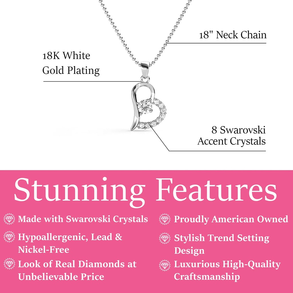 Cate & Chloe Laila 18k White Gold Plated Heart pendant Necklace with Swarovski Crystals for Women