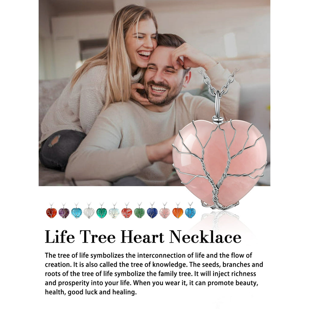 Bestyle Collares de Cristal de Corazón de Árbol de la Vida para Mujer, Collar de Piedra Lunar, Colgante de Piedra Natal de Junio, Regalo de Joyería para Madre Esposa