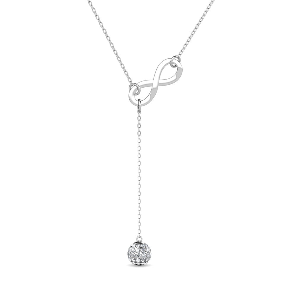 Cate & Chloe Sonya 18k White Gold Plated Lariat Y-Necklace with Swarovski Crystals Gift for Women